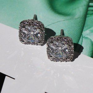 Zaxie Cushion Cut CZ Halo Stud Earrings